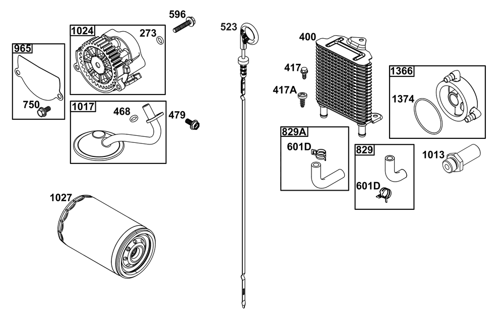 Lubrication Group Diagram and Parts List for 61G477-0005-J1 400000 - 699999 Briggs and Stratton Engine